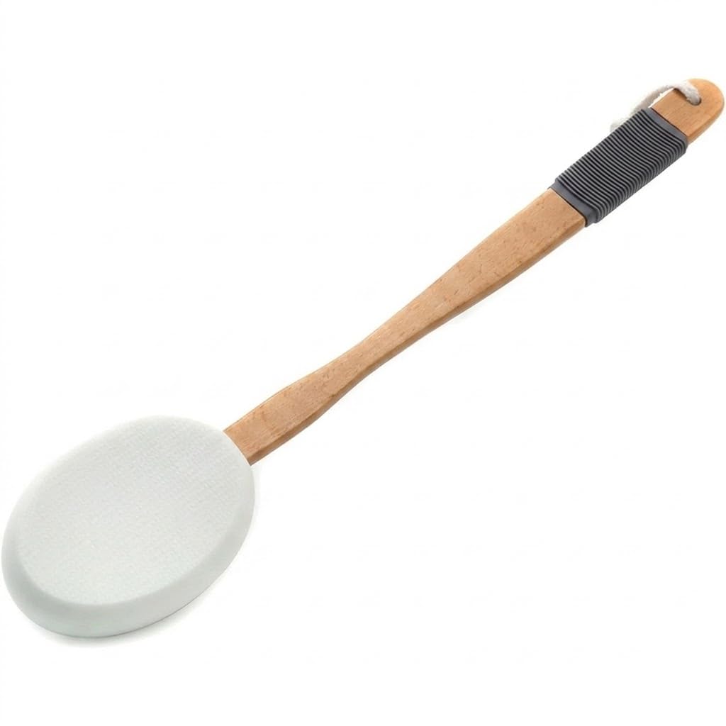 Aplicador de Crema para la Espalda con Mango Largo de Madera Antideslizante, Cepillo Espalda para Aplicar Loción Solar e Hidratante, Esponja con Mango Largo para Personas Mayores