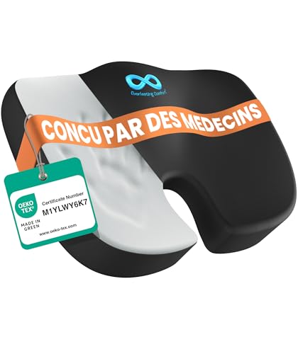 Everlasting Comfort Coussin de Siège en Mousse à Mémoire de Forme – Coussin pour Chaise de Bureau, Voyage, Voiture, Soutien Lombaire pour la Conduite –...