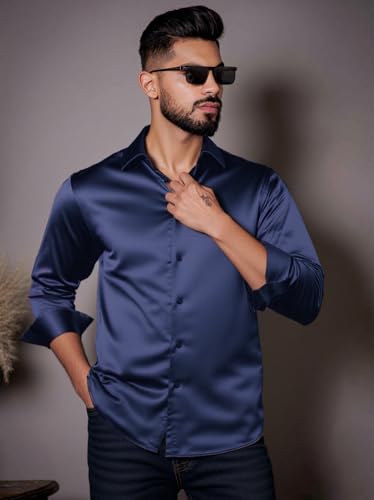 Image of IndoPrimo Men's Stylish Solid Satin Casual Shirt for Men Full Sleeve