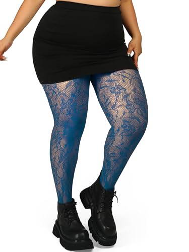 Image of Floral Lace Plus Size Tights High Waist Velvet Pantyhose Sunflower Fishnet Stockings Leggings