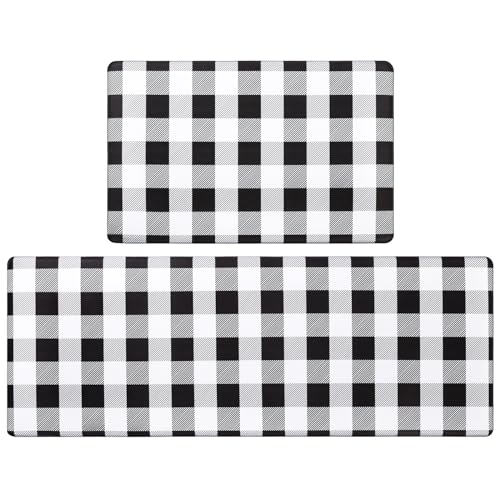 Pauwer Anti Fatigue Kitchen Mat Set of 2, Farmhouse Kitchen Rugs Non Skid Washable, Cushioned Kitchen Mats for Floor, Waterproof Memory Foam Kitchen Floor Mats, Standing Desk Mat Kitchen Runner Carpet