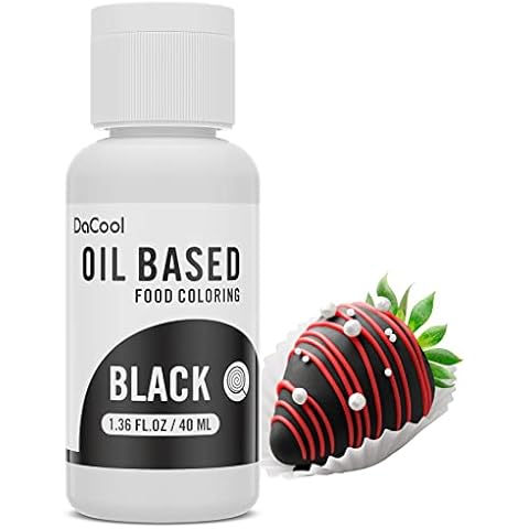 Oil Based Food Coloring for Chocolate 40 Milliliters - DaCool Black Oil Food Color Food Grade Tasteless Food Dye for Cake Decorating Baking Icing Fondant Cookies Meringues Candy Melt 1.36 Fl. Oz Black Cover