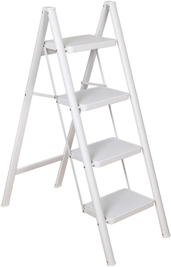 Hershii Lightweight Step Ladder 2 Setp Folding Stool Heavy Duty Stepladder with Wide Anti-Slip Pedal Home Kitchen Plant Stand Ladders Shelf Bookcase Storage Rack - White