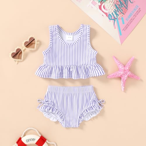 Image of HAPPYMA Baby Swimsuit Toddler Girl Bathing Suit Summer Stripe Bikini Set Beach Two Piece Swim Wear