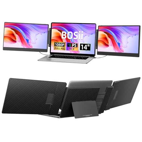 Image of BOSII Laptop Screen Extender Monitor - 14 Inch Dual IPS FHD 1080P HDMI /USB-A /Type-C Extended Portable Monitor for Laptops (Maximum Length: 15.74 inch) Compatible with Windows Mac Travel Work S3
