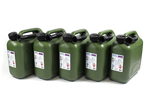 X-Parts Lot de 5 jerricanes à essence 10 l - Homologation UN - Avec bec verseur - Pour diesel E10 + E85