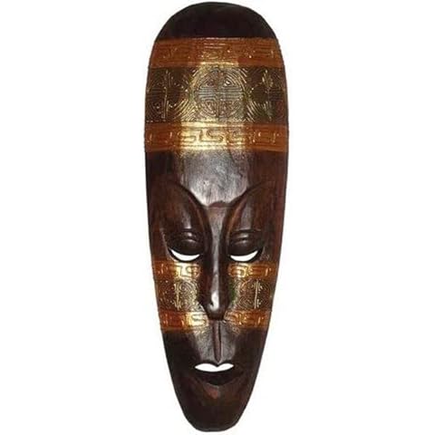 Schöne 50 cm Ethno Holz Wand Maske Gold Deko Handarbeit Schnitzerei Afrika Maske32 Cover