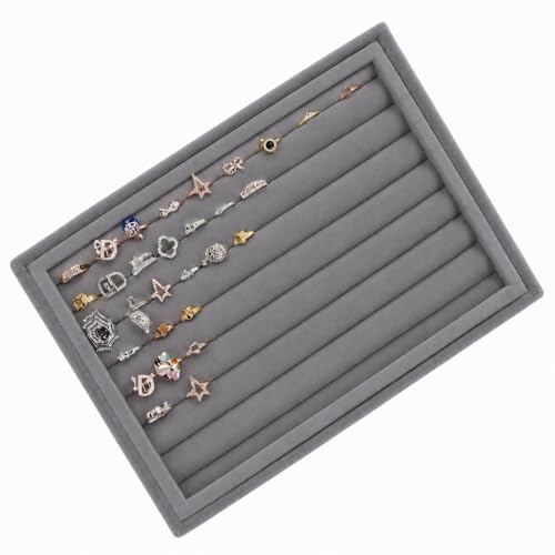 Image of La Trove Velvet Ring Organizer Tray for Drawer, Earrings, Cufflinks, Grey
