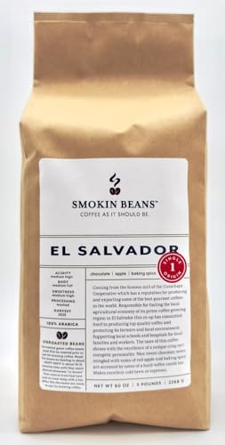 5-Pound El Salvador, Unroasted Green Arabica Coffee Beans, Fresh Current Crop Specialty Grade, Roast the Beans Yourself at Home on Your Roasting Equipment Prior to Using for Brewing Coffee