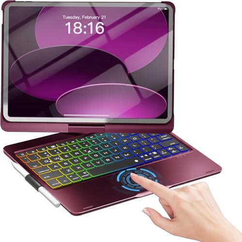 Image of NOKBABO for iPad 10th 11th (A16) Generation Case with Keyboard, iPad Air 11 inch case (M4 /M3 /M2), Keyboard for iPad Pro 11 (4th /3rd /2nd /1st) & iPad Air 5 /4, Trackpad, 360 Swivel, Backlit - Raspberry