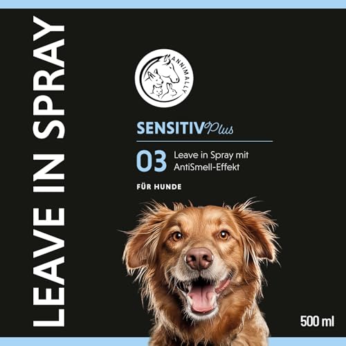 Annimally Sensitiv Plus Leave-In Spray - Natürliche Kämmhilfe & Glanzspray für sensible Hunde & Welpen, ph-neutrales Kämmspray, ohne Silikone, Parabene & künstliche Duftstoffe - 500 ml