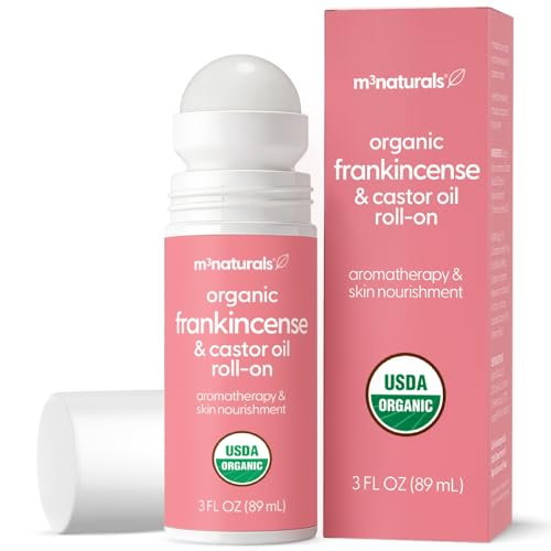 Image of Organic Castor Oil + Frankincense Roll-On, Essential Body Oil, 3 oz by M3 | USDA Organic, Cold-Pressed, Hexane-Free & Vegan Formula for Aromatherapy & Lymphatic Massage