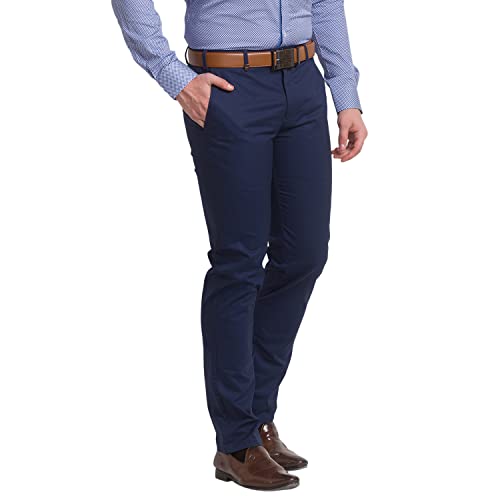 Image of Park Avenue Men Super Slim Fit Solid Pattern Cotton Spandex Blend Flat Front Formal Chinos
