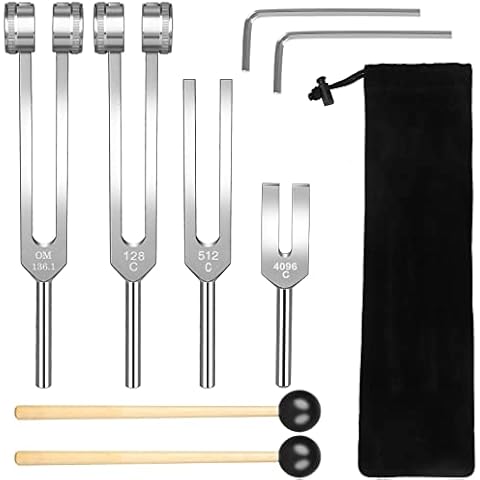 Yesoa 9 Pack Tuning Fork Set 128Hz 136.1Hz 512Hz 4096Hz of 4 Pack Tuning Forks with Reflex Hammer for Healing Chakra Set for Healing Sound Therapy Reliever Stress and Healing Musical Instrument Cover