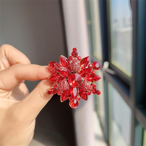 Image of Rhinestone Flower Brooch - Red /Yellow /Blue /Green Crystal - Big Large Wedding Ball Birthday Party Elegant Clothing Hat Bag Accessories Jewelry for Women