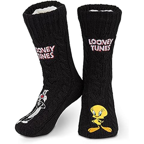 LOONEY TUNES Space Jam Women Slipper Socks, Warm Anti Slip Socks With Extra Grip (Black) Cover