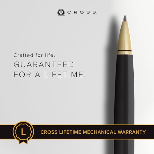 Image of Cross Coventry Black Lacquer with Gold-Tone Appointments Refillable Ballpoint Pen - Medium Point, Black Ink, Presented in a Luxury Gift Box