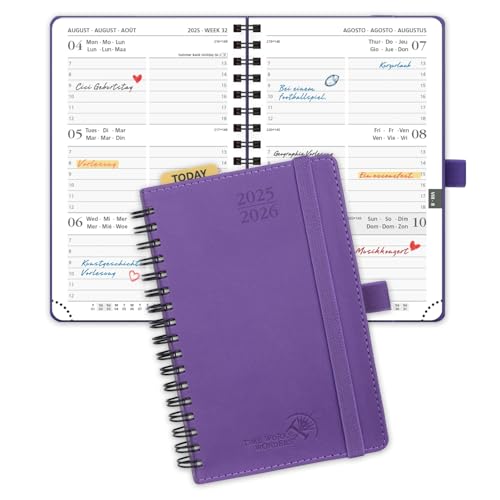 POPRUN Kalender 2025 2026 Wochenplaner Ringbuch mit Softcover, 17-Monate-Terminplaner (Aug.2025-Dez.2026) 1 Woche 2 Seite mit FSC®-Zertifiziertem Papier