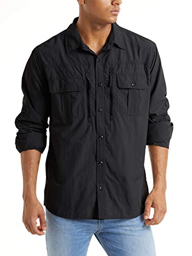 TACVASEN Fishing Shirt for Men, Long Sleeve Shirt Quick Dry Fit, Tactical Shirt Button Up, Work Shirt Lightweight Safari