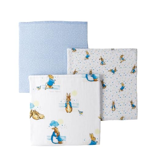 Lot de 3 carrés en mousseline Peter Rabbit Beatrix Potter pour chambre bébé