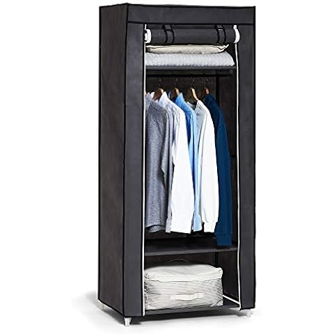 Hododou Portable Wardrobe Single Canvas Wardrobe Cupboard Clothes Storage Organizer with Hanging Rail Foldable Closet for Clothes, Bags, Toys, Shoes, Living Room, Bedroom 160 x 69 x 43CM (Grey) Cover