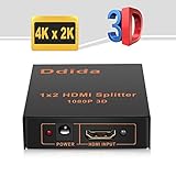 Hdmi Splitter 1 in 2 Out by DDIDA, Powered Full Ultra HD 1080P V1.4 HDMI Display,Support 4K/2K and 3D Resolutions 1 Input to 2 Outputs