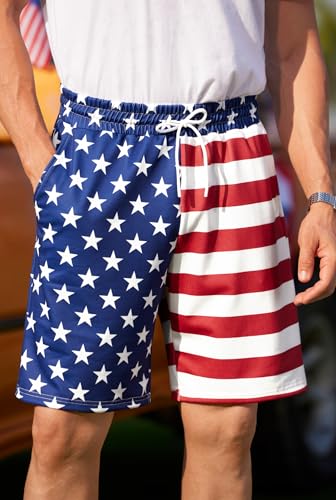 Arvilhill Men American Flag Shorts Patriotic Stars Stripes SweatShorts with Elastic Waistband (S-3XL)4
