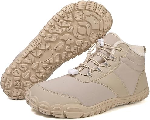 Image of Winter Footwear Barefoot Shoes Women Men Zero Drop Barefoot Hiking Boots Slip On Warm Waterproof Snow Boot Minimalist Wide Toe Ankle Booties Five Finger Hike Shoes Outdoor