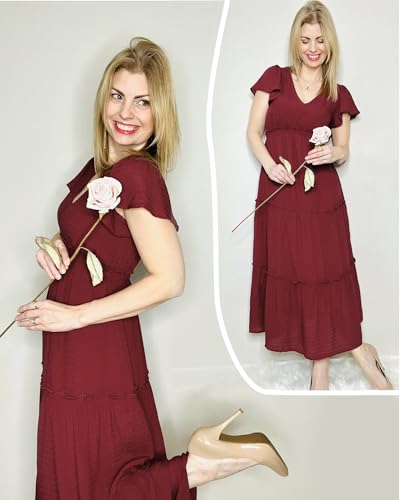 Image of VOTEPRETTY Women's 2026 Summer Boho Maxi Dresses Flutter Short Sleeve V Neck Casual Beach Wedding Guest Vacation Long Dress