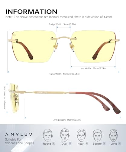 Image of ANYLUV Rimless Blue Light Glasses for Women /Men, Fashion Lightweight Blue Light Blocking Glasses with Stylish Metal Temples