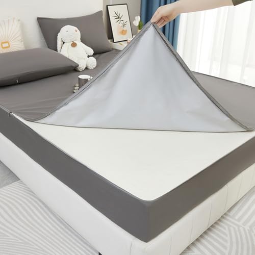 Protector de colchón impermeable, funda extra profunda con cremallera segura de 360°, hipoalergénico, lavable, fácil cuidado, ideal para aliviar alergias y prevención de chinches, color gris, 180 x