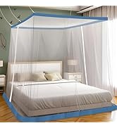 LifeKrafts Bed Mosquito Net - Super King Size Polyester Machardani (7ft x 7ft,Elegant White with ...