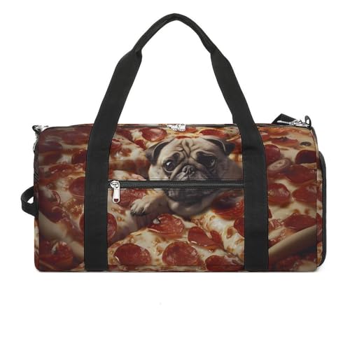Pug and Pizza Funny Gym Bag Travel Tote Bag Duffel Bag with Shoe Compartment for Weekender Sports Vacation