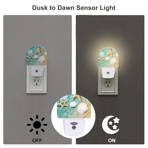 Image of Starfish and Seashell Night Light Plug into Wall, Summer Beach Ocean Waves Dusk to Dawn Night Light Plug in,0.5w Energy Saving Sleep Friendly NightLight for Kids Boys Girls Home Decor