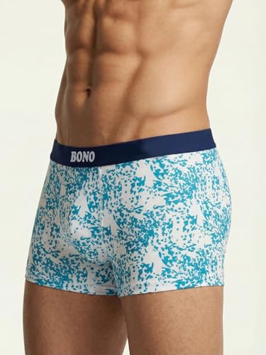 Image of BONO Mens Trunks Pack of 2 Cotton Underwear Breathable Printed Anti-Bacterial Underwear Men Trunk with No Marks Nylon Buffed Stretchable Waistband