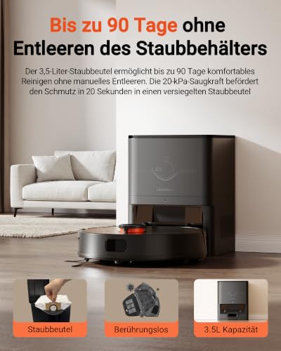 uninell Staubsauger Roboter mit Wischfunktion 8000Pa/ 200Min Laufzeit – Ansicht 3