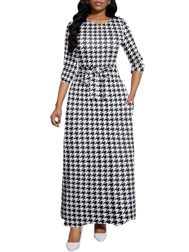 Image of BubFee Long Dress for Women Casual Long Sleeve Dresses Maxi Dress Empire Waist Loose with Belt