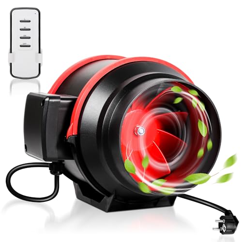 Izrielar Ventilateur de Conduit d'Évacuation de Fumée Avec Télécommande, 100 mm Extracteur d'Air 2 Vitesses 310m³/h Pour Salle de Bain, Cuisine, Serre,...