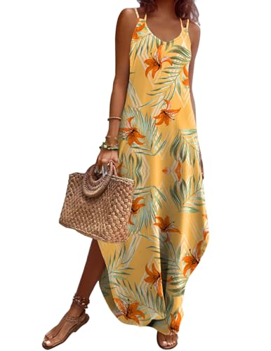 Image of Zeagoo Women's Casual Sundress Summer Maxi Sleeveless V Neck Split Boho Beach Dress Travel Vacation Dress with Pockets