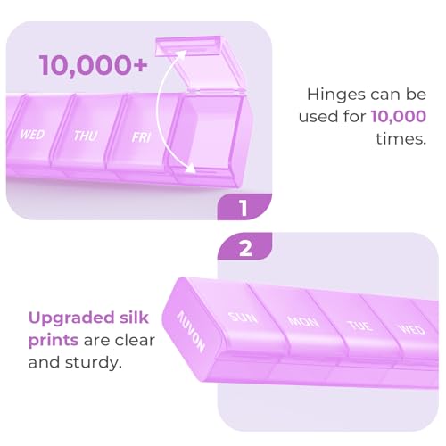 Image of AUVON Weekly Pill Organizer with Effortless Opening Design, Arthritis Friendly Pill Box, BPA-Free Pill Organizer 7 Day, Cute & Portable Pill Case for Vitamins, Supplements and Medications
