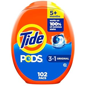 Tide PODS Laundry Detergent Pacs, 3-in-1 Stain Remover, Odor Fighter, Color Protector, 102 Count, HE compatible, Original Scent
