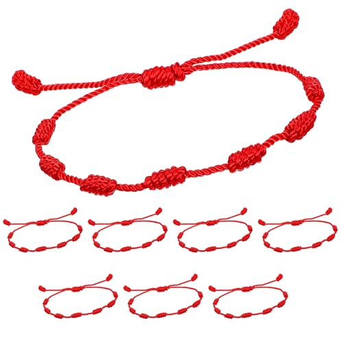 8 Pieces Red String Bracelets Adjustable 7 Knots String Bracelet Red Bracelet for Protection Good Luck Friendship Gifts for Men and Women