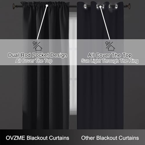Image of Charcoal Grey Blackout Curtains for Bedroom 90 Inch Length 2 Panels, Room Darkening Soft Fabric Curtain Panels for Living Room, Modern Window Treatments Dual Rod Pocket Design, 2x50Wx90L Inches