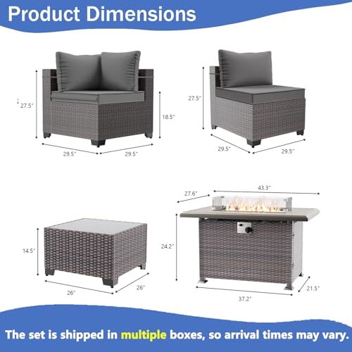 Image of 8 Pieces Outdoor Patio Furniture Set,Outdoor Sectional Furniture with 43 inch 55000 BTU Gas Propane Fire Pit Table,All Weather PE Rattan Wicker Patio Conversation Set,Grey