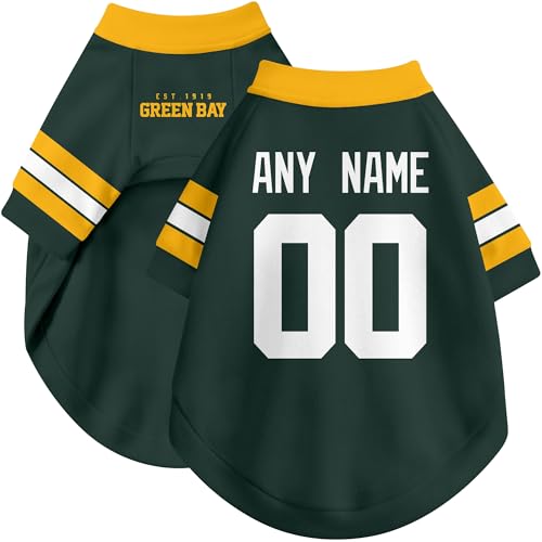 Image of Green Bay Dog Clothes Jersey Style Personalized Pet T Shirt with Custom Name Number for Small Medium Large Dogs