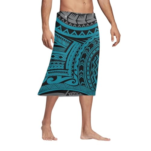 Hawaiian Men's Skirt Polynesian Puletasi Samoa Traditional Sarong Pareo Lavalava with Pockets Casual Beachwear