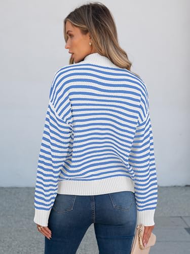 Image of ANRABESS Sweaters for Women Striped Half Zip Long Sleeve Ribbed Knit Pullover Comfy Casual Lightweight Tops 2026 Fall Fashion
