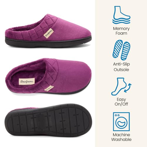 Image of Dearfoams Women's Lightweight Memory Foam Indoor House Slipper Darcy Velour Clog with Wide Widths