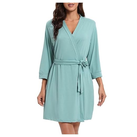 MAGIC ARMOR Albornoz para mujer ligero de manga 3/4, albornoz para sauna, kimono, con cuello en V, pijama, tallas S-XXL, verde celadón, S