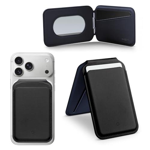 Porte-cartes en cuir compatible MagSafe noir et bleu marine iPhone